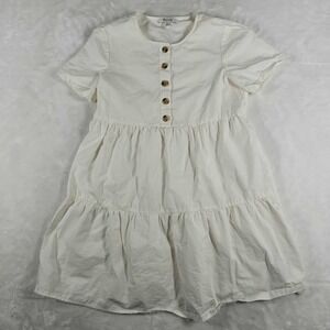 Madewell Dress Women's XXS White Button Front Cotton‎ Mini Short Sleeve Casual